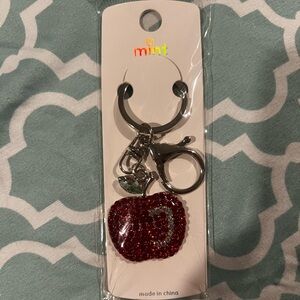 mint sparkly Red Apple Keychain